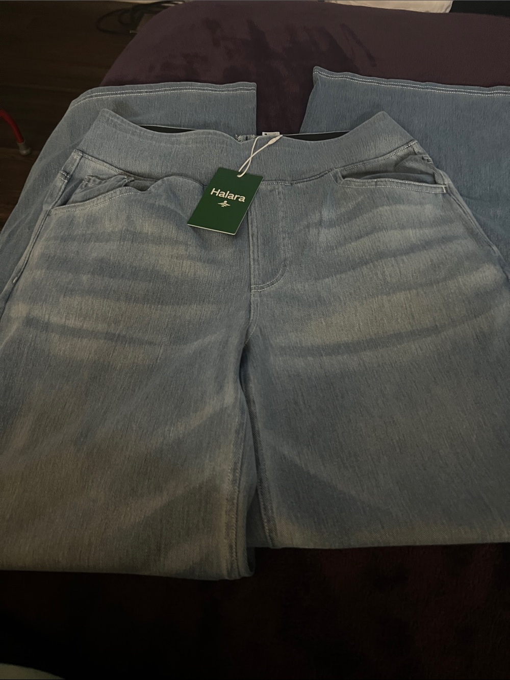 HALARA Washed Light Blue Denim Jogger Pants wide leg size M